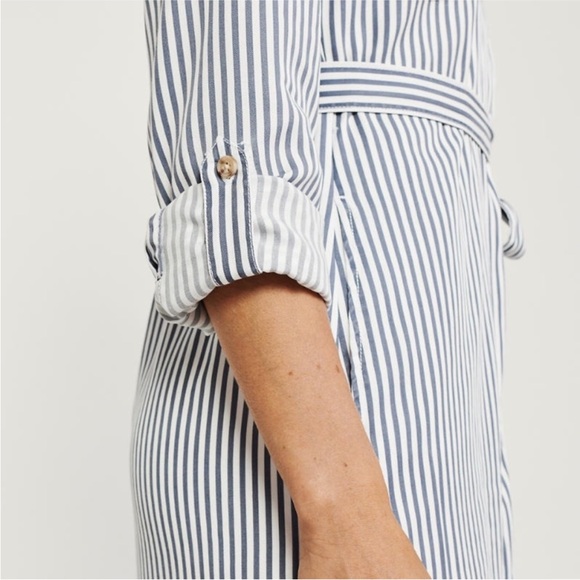 NWT Abercrombie Long-Sleeve Utility Blue Striped Shirt Dress Size Large - Picture 5 of 7